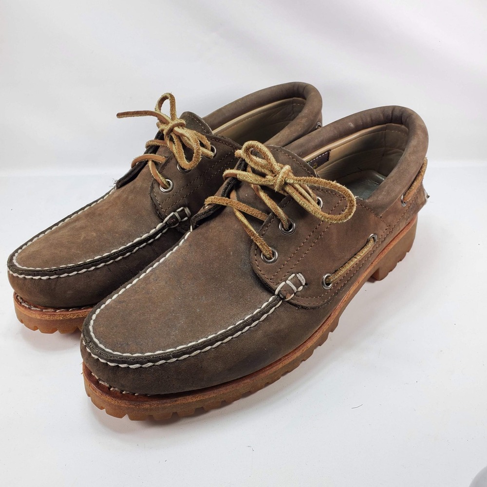 Timberland Boat Shoes Mens 9 W Brown Lug Sole Leather 3 Eye 19529 Rugged Classic